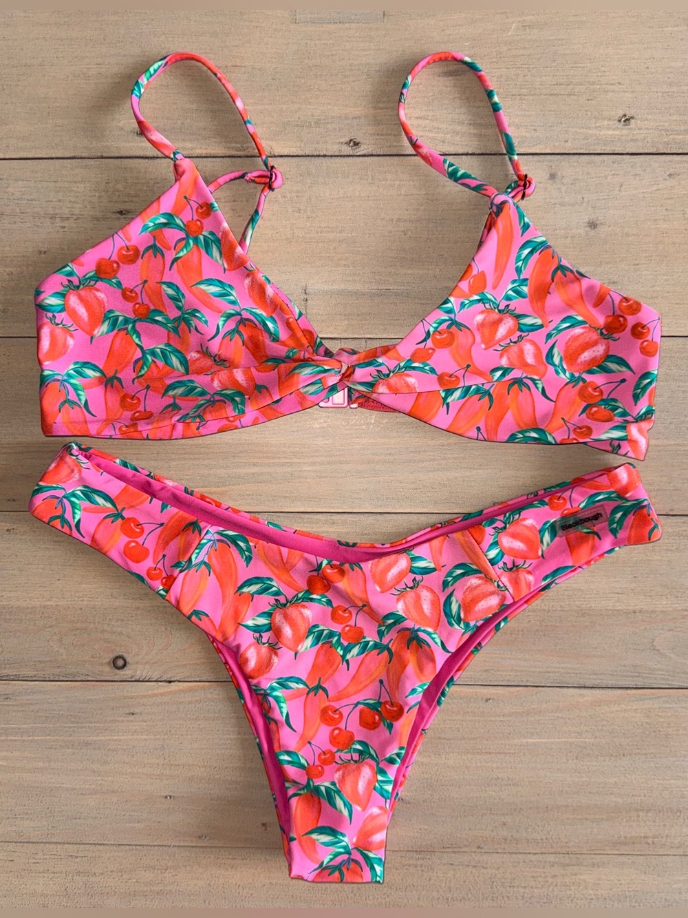 Blackbough Pink Tropical Fruit Print Bikini L Top M Bottoms (fits like a S/M)